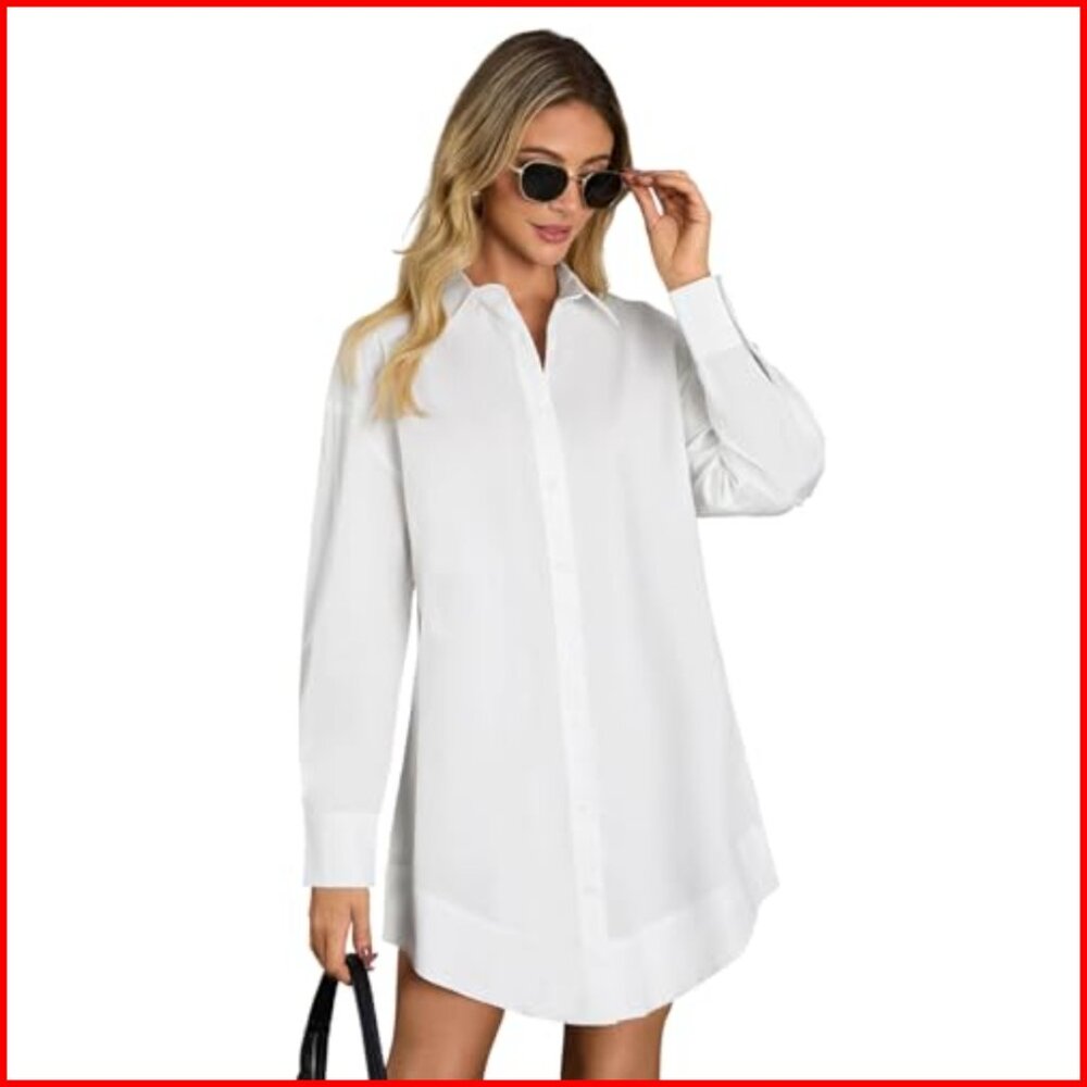 Long Sleeve Button Down Midi Dress Slim Fit Business Casual Office Wear - Picture 4 of 7